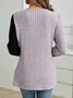 Slim Fit Lace Round Neck Color Matching Ribbed Cross Hem Long Sleeve Knitted Elegant Commuter T-Shirt Top
