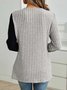Slim Fit Lace Round Neck Color Matching Ribbed Cross Hem Long Sleeve Knitted Elegant Commuter T-Shirt Top