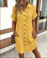 Women Plain All Season Dress Shawl Collar Short Sleeve Shirt Dress H-Line Dress