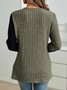 Slim Fit Lace Round Neck Color Matching Ribbed Cross Hem Long Sleeve Knitted Elegant Commuter T-Shirt Top