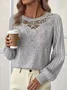 Drop Shoulder Ribbed Lace Collar Long Sleeve Spring And Autumn Knitted Commuter T-Shirt Top