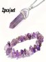 Natural Stone Gravel Crystal Ladies Chain Bracelet Irregular Small Gravel Amethyst Bracelet Elastic Bracelet Necklace 2-piece Set