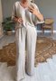 Women Plain Split Joint Two-Piece Set Daily Half Sleeve Casual Summer Top With Pants Matching Set