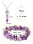 Natural Stone Gravel Crystal Ladies Chain Bracelet Irregular Small Gravel Amethyst Bracelet Elastic Bracelet Necklace 2-piece Set