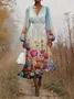 Women Floral Puff Sleeve Spring/Fall Dress V Neck Long Sleeve A-Line Dress