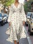 Women Floral Puff Sleeve Spring/Fall Dress V Neck Long Sleeve A-Line Dress