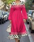 Women Striped Puff Sleeve Spring/Fall Dress V Neck Long Sleeve A-Line Dress