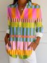 V Neck Long Sleeve Geometric Regular Micro-Elasticity Regular Fit Shirt For Women