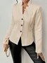 Women Geometric Spring/Fall Outerwear Vintage Embossed Long Sleeve Mock Neck Regular Blazer