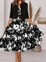 Women Floral Printing Two-Piece Set Daily Short Sleeve Casual Summer Coat With Skirt Matching Set