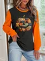 Halloween Jack-O-Lantern Floral Pattern Casual Crew Neck Sweatshirt