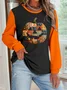 Halloween Jack-O-Lantern Floral Pattern Casual Crew Neck Sweatshirt