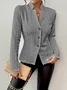 Women Geometric Spring/Fall Outerwear Vintage Embossed Long Sleeve Mock Neck Regular Blazer