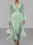 Women Floral Puff Sleeve Spring/Fall Dress V Neck Long Sleeve A-Line Dress