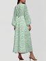 Women Floral Puff Sleeve Spring/Fall Dress V Neck Long Sleeve A-Line Dress