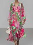 Women Floral Puff Sleeve Spring/Fall Dress V Neck Long Sleeve A-Line Dress