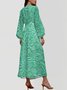 Women Floral Puff Sleeve Spring/Fall Dress V Neck Long Sleeve A-Line Dress