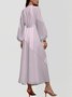 Women Striped Puff Sleeve Spring/Fall Dress V Neck Long Sleeve A-Line Dress