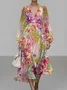 Women Floral Puff Sleeve Spring/Fall Dress V Neck Long Sleeve A-Line Dress
