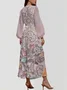 Women Floral Puff Sleeve Spring/Fall Dress V Neck Long Sleeve A-Line Dress