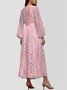 Women Striped Puff Sleeve Spring/Fall Dress V Neck Long Sleeve A-Line Dress