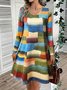 Women Geometric Spring/Fall Dress V Neck Long Sleeve A-Line Dress