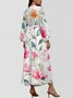 Women Floral Puff Sleeve Spring/Fall Dress V Neck Long Sleeve A-Line Dress