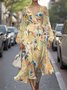 Women Floral Puff Sleeve Spring/Fall Dress V Neck Long Sleeve A-Line Dress