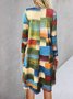 Women Geometric Spring/Fall Dress V Neck Long Sleeve A-Line Dress
