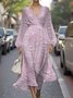 Women Floral Puff Sleeve Spring/Fall Dress V Neck Long Sleeve A-Line Dress