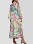 Women Floral Puff Sleeve Spring/Fall Dress V Neck Long Sleeve A-Line Dress