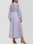 Women Floral Puff Sleeve Spring/Fall Dress V Neck Long Sleeve A-Line Dress
