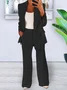Women Plain Split Joint Two-Piece Set Daily Long Sleeve Casual Spring/Fall Coat With Pants Matching Set