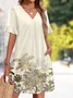 Women Summer Dress V Neck Short Sleeve Coconut Tree Fit & Flare Dress A-Line Dress