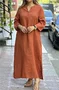 Women Plain Spring/Fall Dress V Neck Long Sleeve A-Line Dress