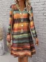Women Geometric Spring/Fall Dress V Neck Long Sleeve A-Line Dress