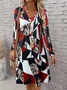 Women Geometric Spring/Fall Dress V Neck Long Sleeve A-Line Dress