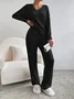 Women Plain Embossed Two-Piece Set Daily Long Sleeve Casual Spring/Fall Top With Pants Matching Set