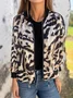 Women Spring/Fall Outerwear Vintage Printing Leopard Long Sleeve Stand Collar Jacket