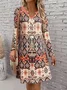 Women Geometric Spring/Fall Dress V Neck Long Sleeve A-Line Dress