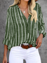 V Neck Long Sleeve Striped Printing Regular Micro-Elasticity Loose Tunic Shirt For Women
