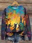Halloween Cute Ghost Art Pattern Casual Crew Neck Sweatshirt