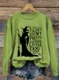 Halloween Witch Art Pattern Casual Crew Neck Sweatshirt