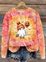 Halloween Cute Ghost Art Pattern Casual Crew Neck Sweatshirt