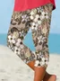 Women Floral Capris Elastic Waist Pants Casual Summer Trousers
