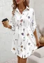 Women Floral Spring/Fall Dress Shirt Collar Long Sleeve A-Line Dress