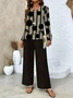 Women Striped Printing Two-Piece Set Daily Long Sleeve Casual Spring/Fall Top With Pants Matching Set