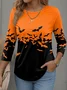 Halloween T-shirt Black Cat Pattern Vintage Crew Neck Long Sleeve Blouse