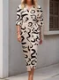 Women Geometric Spring/Fall Dress Shirt Collar Long Sleeve A-Line Dress