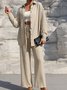 Women Plain Split Joint Two-Piece Set Daily Long Sleeve Casual Spring/Fall Top With Pants Matching Set